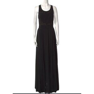 Sachin + Babi Noir Black Evening Gown Dress Embellished Cross Back Size 10